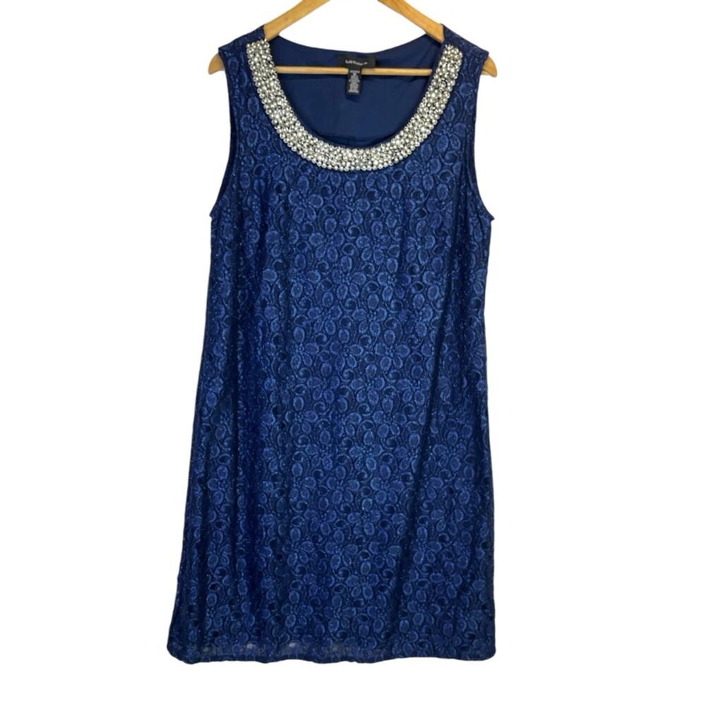 R&M Richards Beaded Neck Lace dress navy blue - 18d - Picture 2 of 9